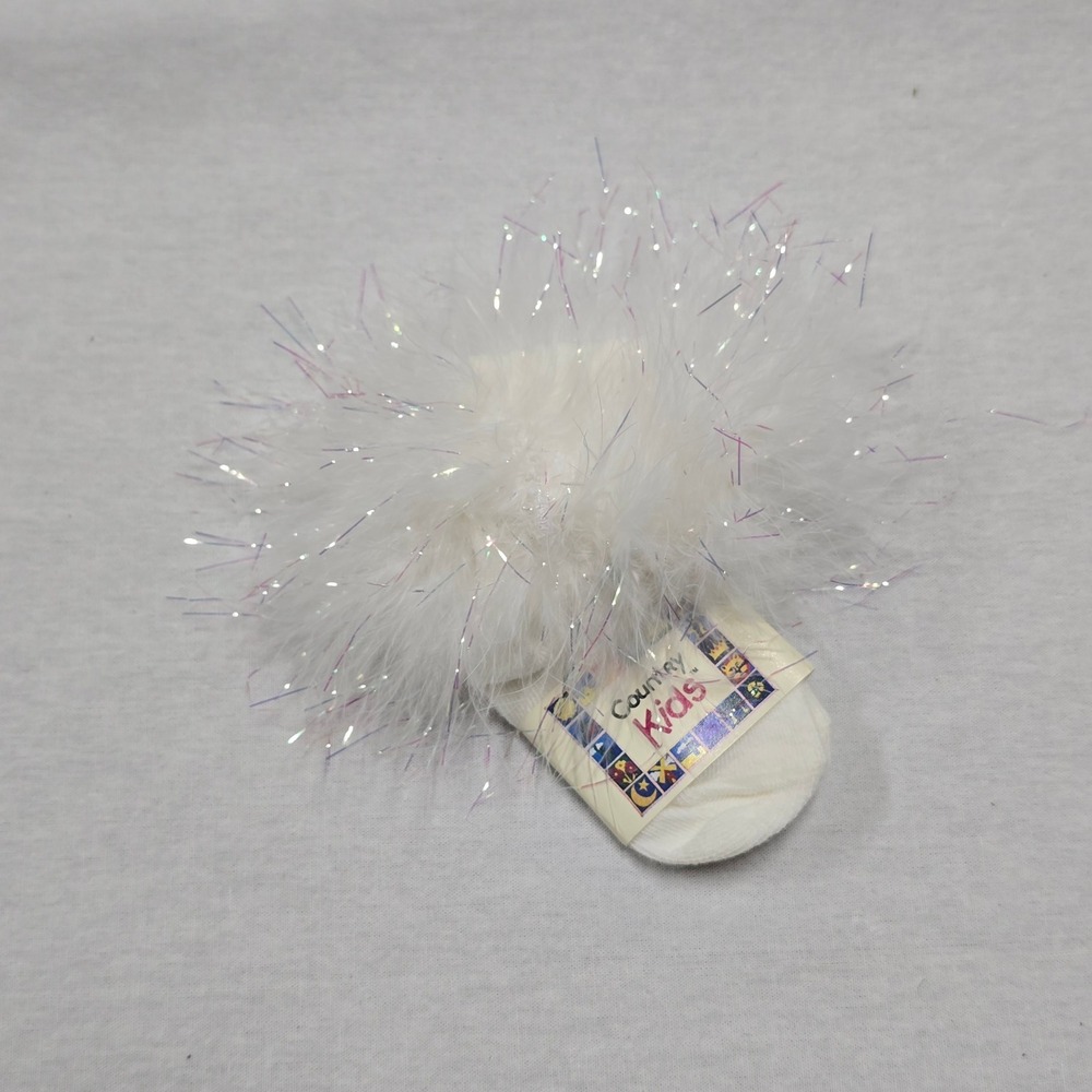 Country Kids White Marabou Feather Tinsel Socks Toddler Girls Size 3-4 NWT USA